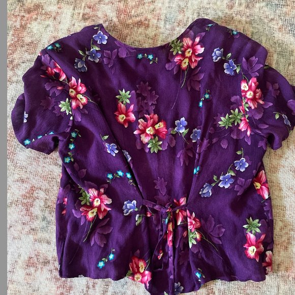 Floral Tie Back Button Down Chic Glam Antique Floral Flower Street Blouse - Picture 4 of 9